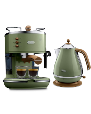 [限定套裝] De'Longhi 意式早餐復古系列 半自動咖啡機ECOV311.GR+電水壺KBOV2001.GR(橄欖綠) 